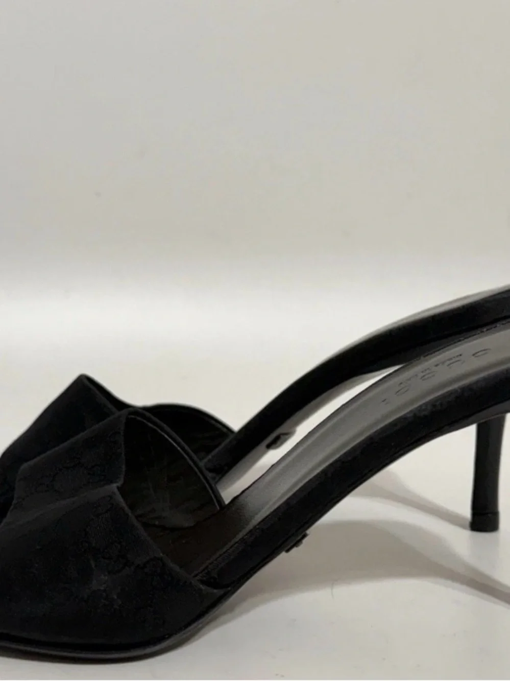 Gucci Black Monogram Slip-On Stiletto Mules